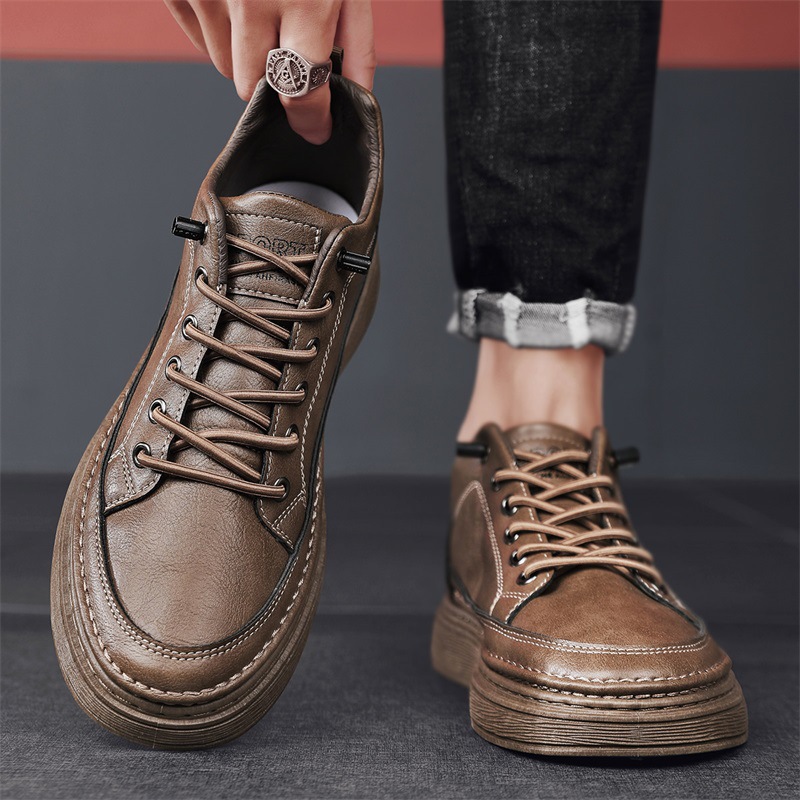 Casual Leather Shoes Men Waterproof Non-slip Black Business_voghion.com