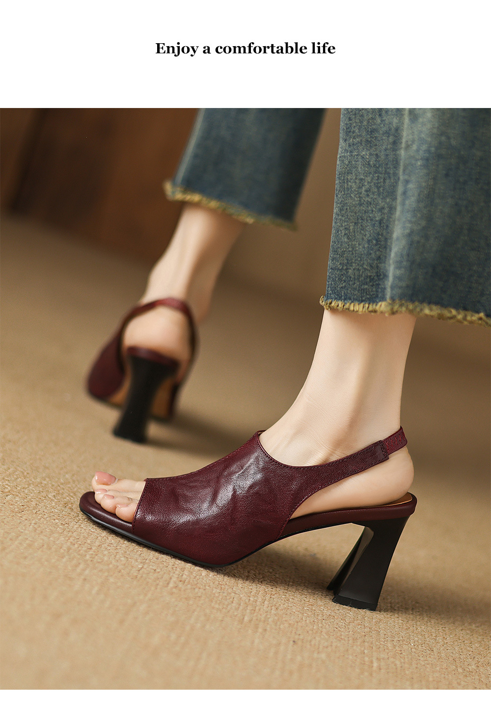 Sandal cao gót nữ hở mũi quai ngang gót vuông 7 cm mũi vuông phong cách Hàn — Đen và cao 7 cm chi tiết 11