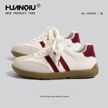 环球酒红德训鞋女款2025年新款秋季厚底平底小白鞋休闲休闲板鞋子