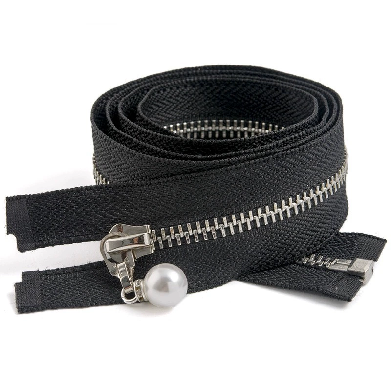 Manufacturer No. 3 No. 5 metal open tail zipper leather jacket zipper copper zipper pearl head double opening zipper chain