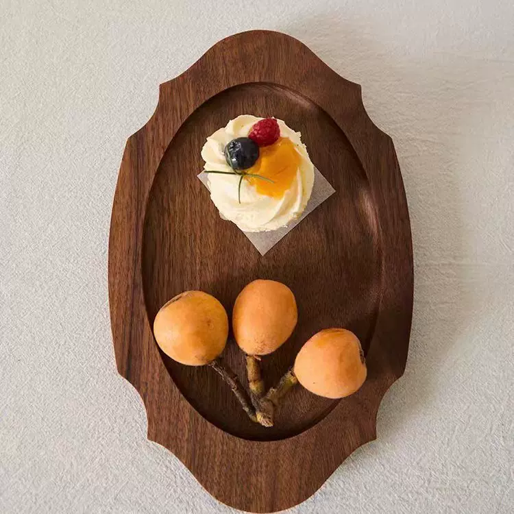 花边形状木质托盘家庭聚会水果点心置物盘下午茶饮品茶点放置盘