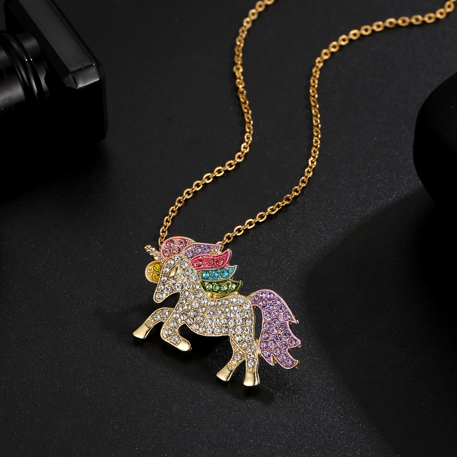 Cute Unicorn Alloy Plating Rhinestones Womenu0027S Pendant Necklace 1 Piece