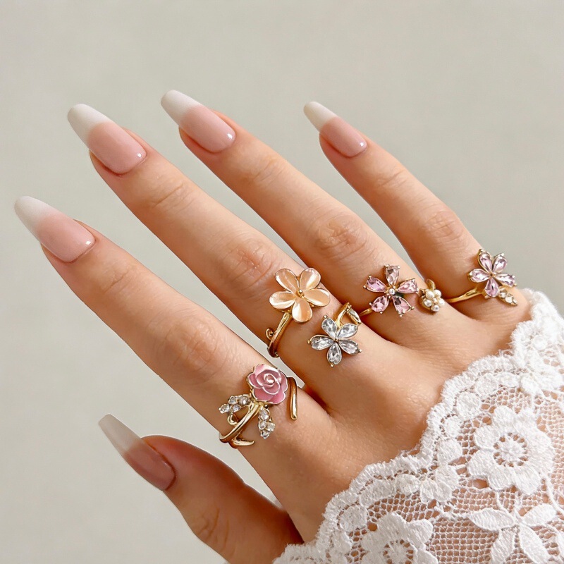 European and American Cross-Border Popular Hand Jewelry Fashion Ins-Style Flower Inlaid Diamond Oil-Drip Ring for Women Stackable Rings Holiday Accessories