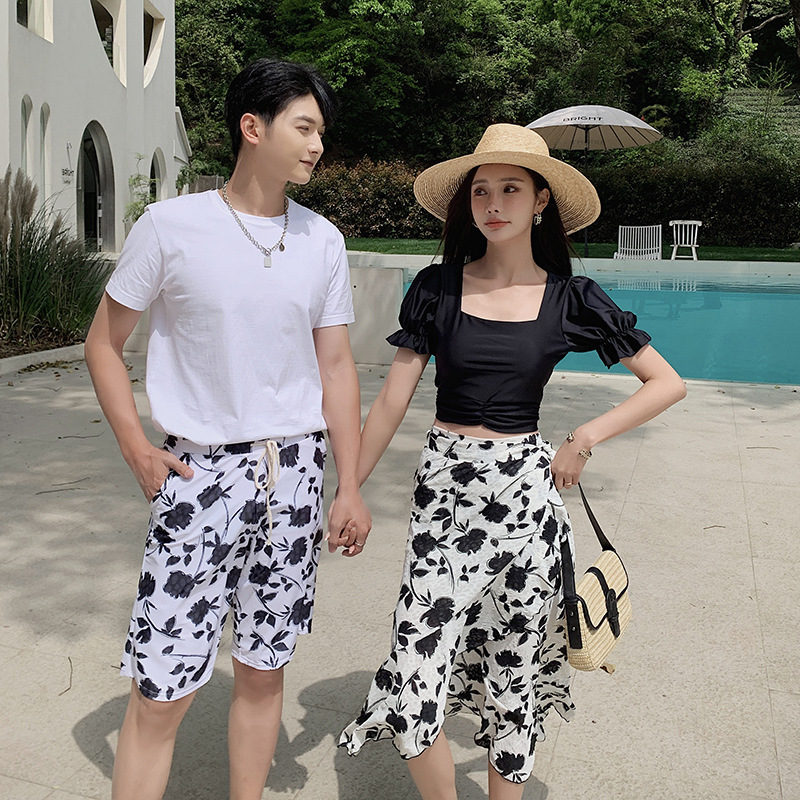 2024 연인 여자의 3 피스 남자 비치 바지 프랑스 패션 바지 치마 온천 휴가 수영복 도매