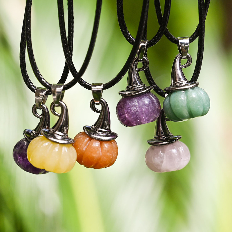 Amethyst Pumpkin Wizard Hat Pendant Pink Crystal Red Agate Aventurine Witch Hat Ornament Halloween Accessories