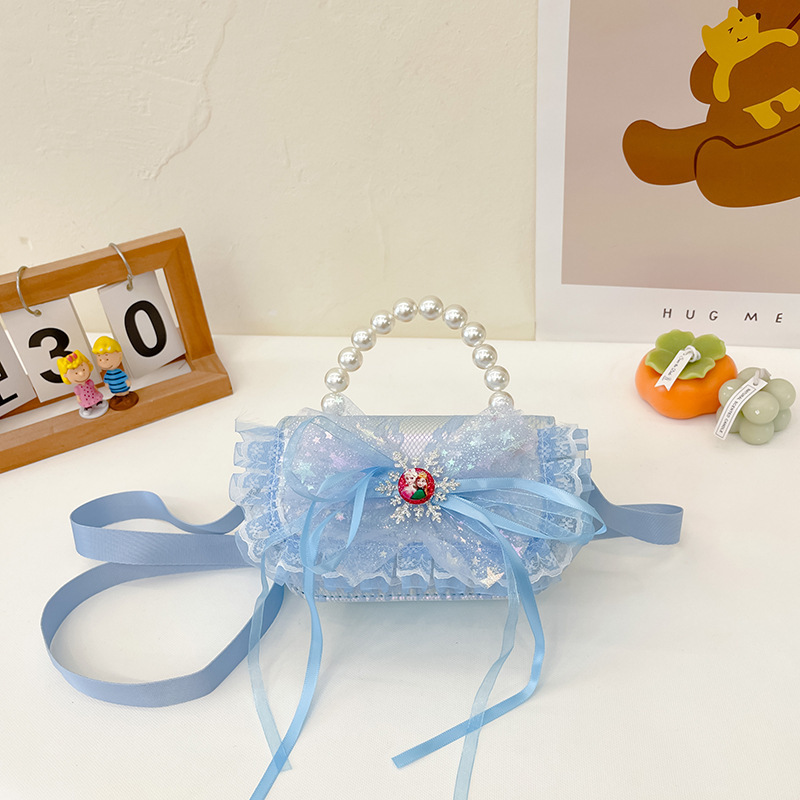 Bolsas para niños nuevas niñas bolsas de hombro lindas princesas bolsas de hombro de perlas de encaje bolsas de hombro al por mayor