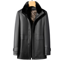 海宁真皮衣男中长款加厚可拆卸羽绒内胆冬季派克服中年毛领皮外套