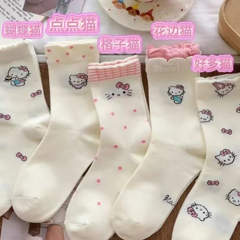 夏白薄いストッキング女性 kt 猫靴下ミッドストッキング女性 ins 和菓子漫画レースストッキング|undefined