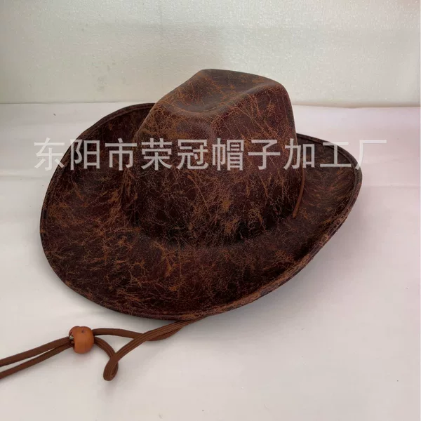 Halloween Faux Leather Brown Cowboy Hat Suede Light Plate Texture Western Cowboy Hat Composite PU Big Brim Jazz Hat