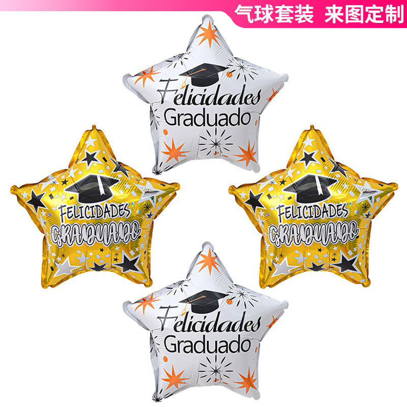 Temporada de graduación transfronteriza de 10 pulgadas Globos de película de aluminio Celebración de la fiesta de graduación Estrella de cinco puntas Decoración Decoración Globos de papel de aluminio al por mayor