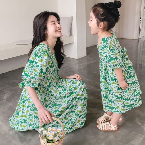 Parent-child skirt, mother-daughter dress, western-style mid-length skirt, Korean style new summer dress, girl dress, parent-child dress, floral dress