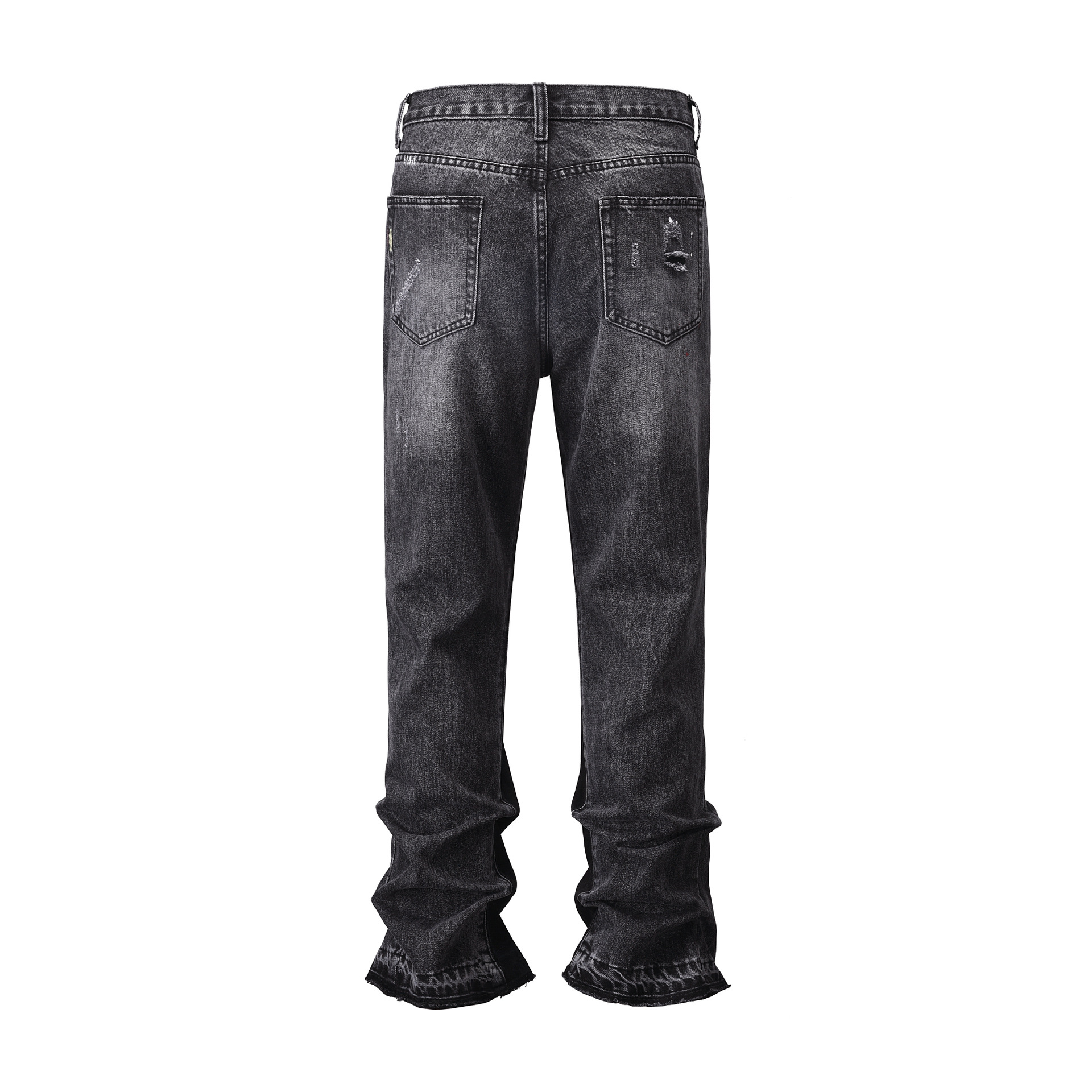 Men's Clothing three dimensional tailoring loose baggy ripped cat whisker flared pants for men and women jeans_voghion.com