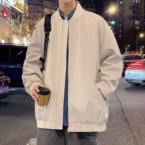 Men's Spring and Autumn 2025 New Style Jacket, Retro Fashion, Loose, Plain Color Pilot Baseball Jacket Outerwear