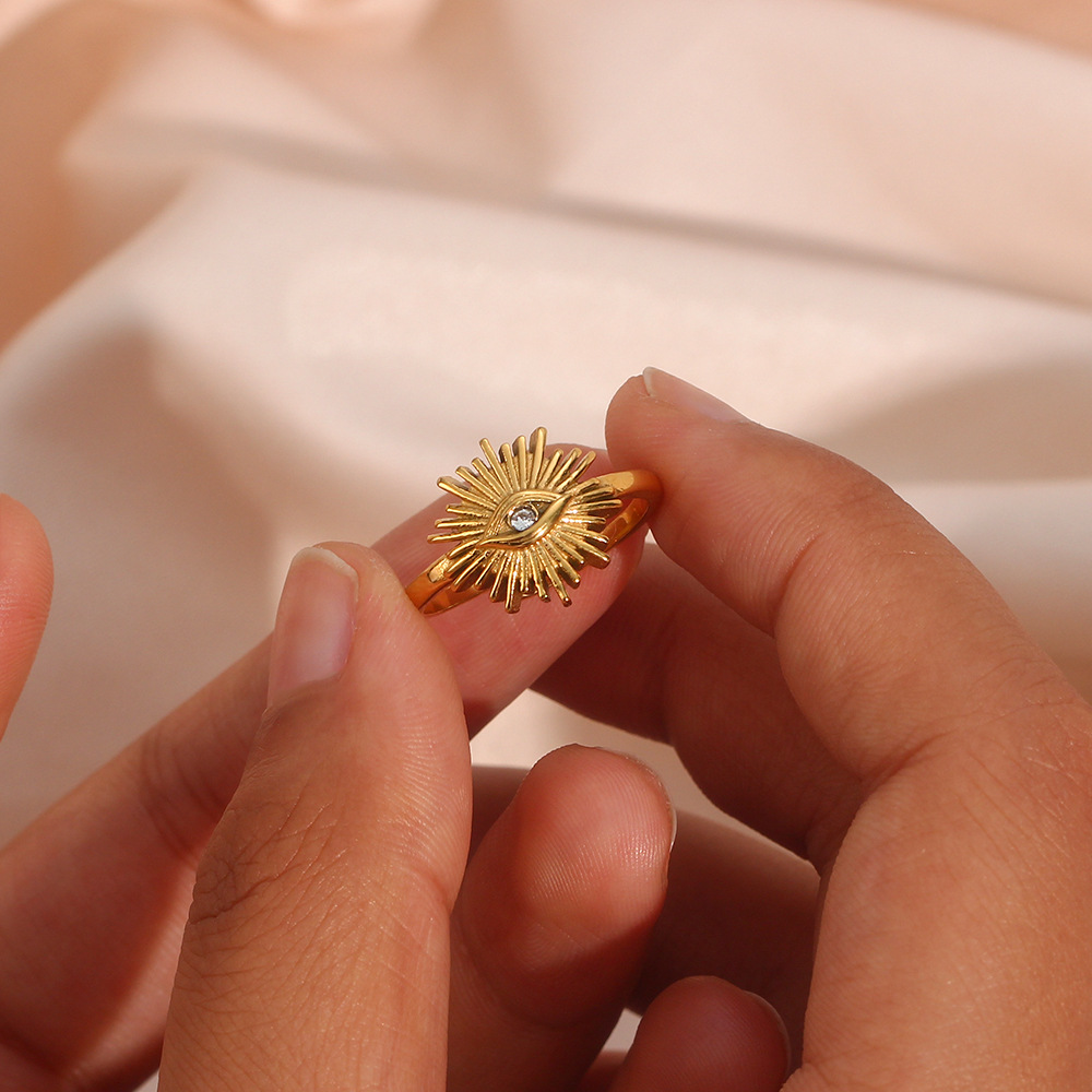 1 Piece Quantity 304 Stainless Steel Material PVD Coated Real Gold Plated 18K Gold Geometric Eye 304 Stainless Steel Retro Waterproof Non Tarnish Open Ring