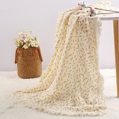 New European and American Children's Fringe Edge Printed Pure Cotton Blanket Baby Bath Towel Infant Blanket Stroller Cover Summer Cooling Blanket