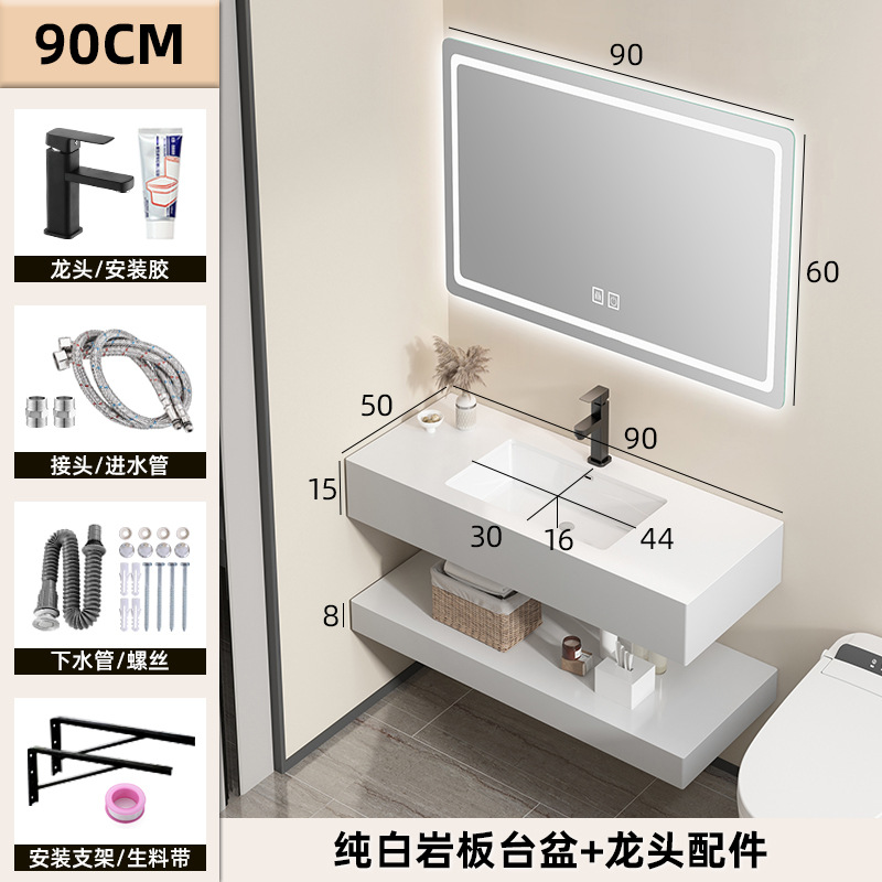 Hotel estilo gabinete de baño combinación Placa de roca integrado cuenca gabinete de baño lavabo cuarto de baño lavabo mesa de lavado