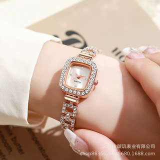 跨境热销时尚女士轻奢镶钻方形手表优雅女式手表石英表女一件代发