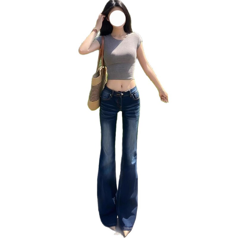 大码复古蓝微喇牛仔裤女2025秋季新款直筒修身显瘦马蹄裤|undefined