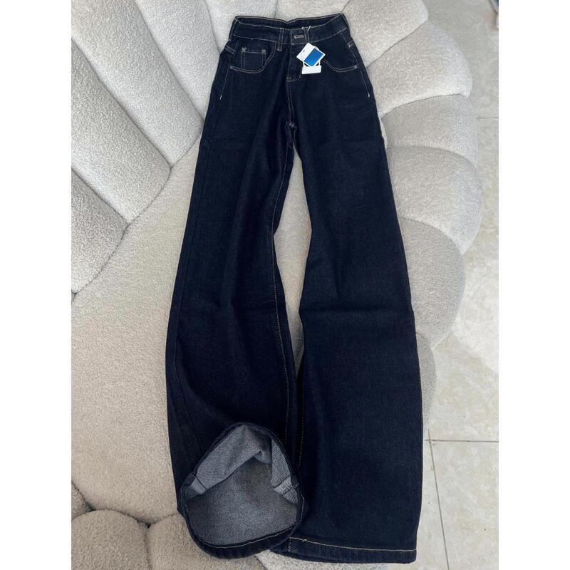 American Retro Dark Blue Flared Jeans for Women, Autumn New Low-Waist Loose Slimming Casual Floor-Length Wide-Leg Pants