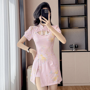 New Chinese Style Improved Cheongsam Skirt Summer New Chinese Style Retro Young Girl Waist Short-Sleeved Dress Suit