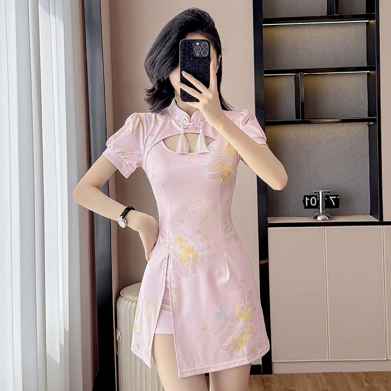 Новая улучшенная юбка Cheongsam в китайском стиле, летняя новая юбка в китайском стиле в стиле ретро для молодых девушек, платье с короткими рукавами и талией, костюм