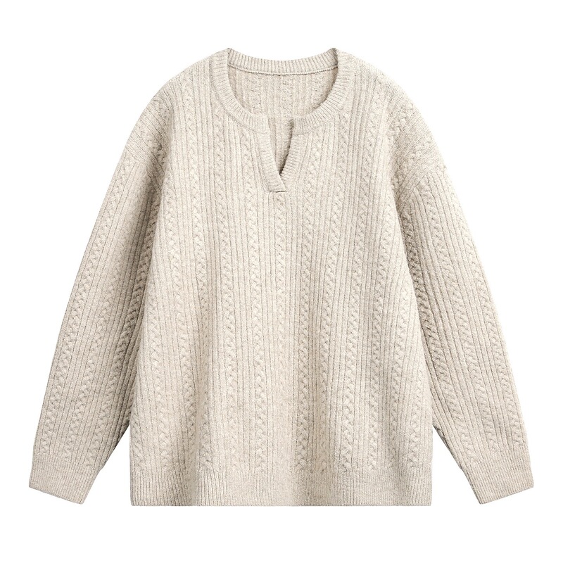Retro Cable Texture Small V Neck Knitwear Men's Autumn and Winter Lazy Loose Pullover Knitwear Pure Color Knitwear Jacket Retro Cable Texture Small V Neck Knitwear Men's Autumn and Winter Lazy Loose Pullover Knitwear Pure Color Knitwear Jacket
