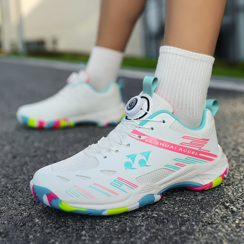Cross-Border Rotating Button Badminton Shoes for Men and Women Training Sports Shoes Youth Running Competition Tennis Shoes Table Tennis