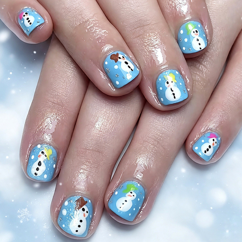 Blue Christmas Wear Armor Short Glittering Powder Colorful Snowman Manicure 24 Fake Nail Nails Foreign Trade Nail Stickers Blue Christmas Wear Armor Short Glittering Powder Colorful Snowman Manicure 24 Fake Nail Nails Foreign Trade Nail Stickers