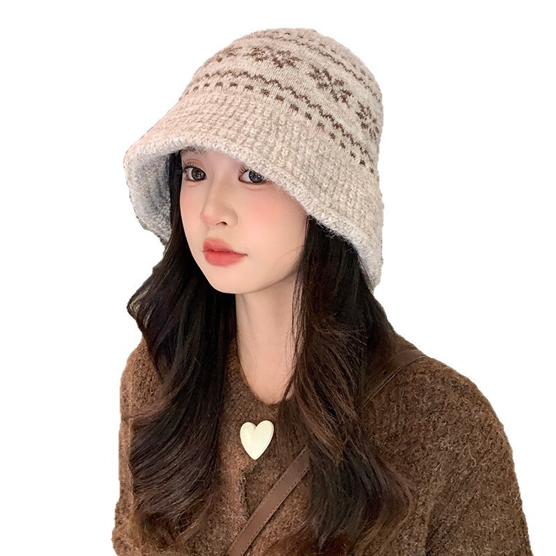 秋冬日系复古渔夫帽子女雪花针织盆帽加厚保暖百搭显脸小毛线帽潮|undefined