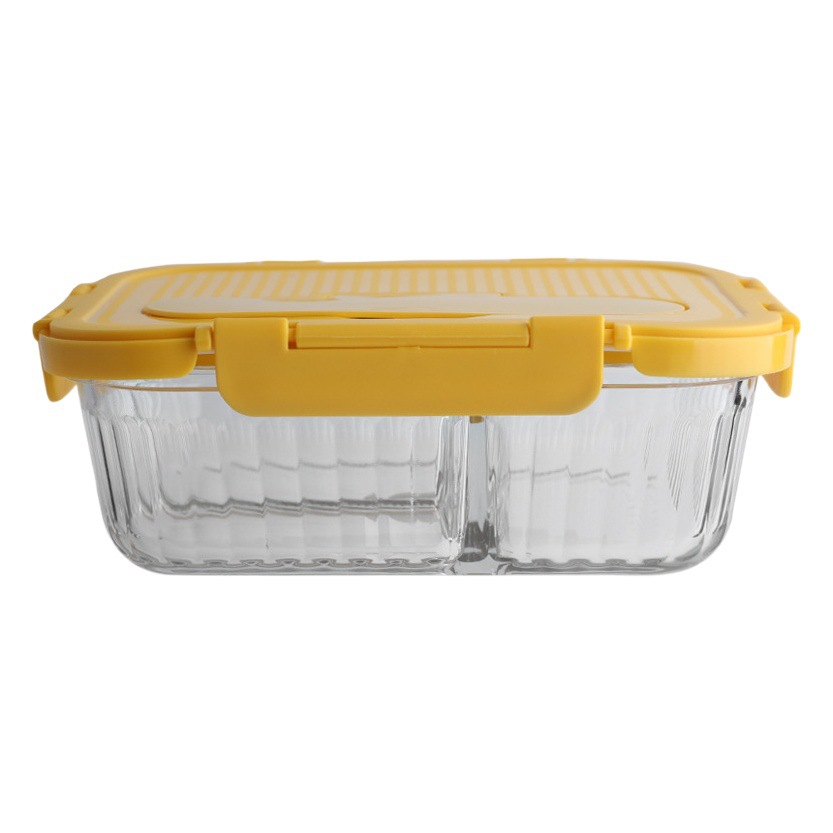 Bolimei japonés y coreano ins estilo vertical patrón de vidrio de borosilicato caja de almuerzo al por mayor horno de microondas separado fresco-mantenimiento tazón sellado