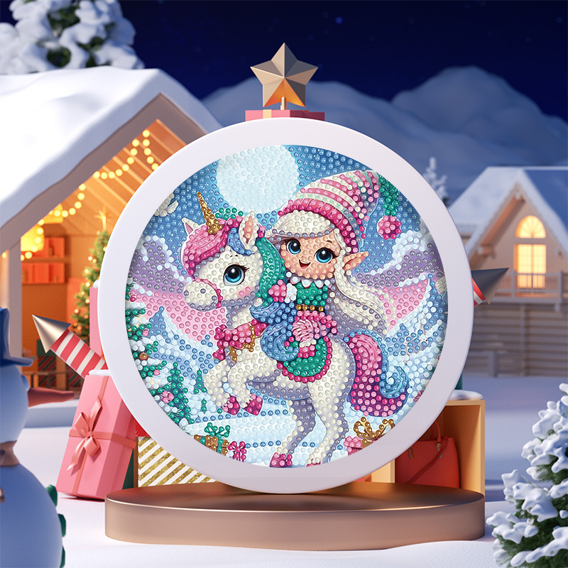 Pintura de Diamantes Navideña Transfronteriza con Marco, Pintura de Diamantes 5D con Pegamento de Puntos, Pintura de Diamantes Hecha a Mano para Niños, Regalo de Año Nuevo