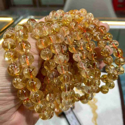 天然黄塔晶手链暴力黄微带棉黄塔手链黄水晶手链diy配件批发