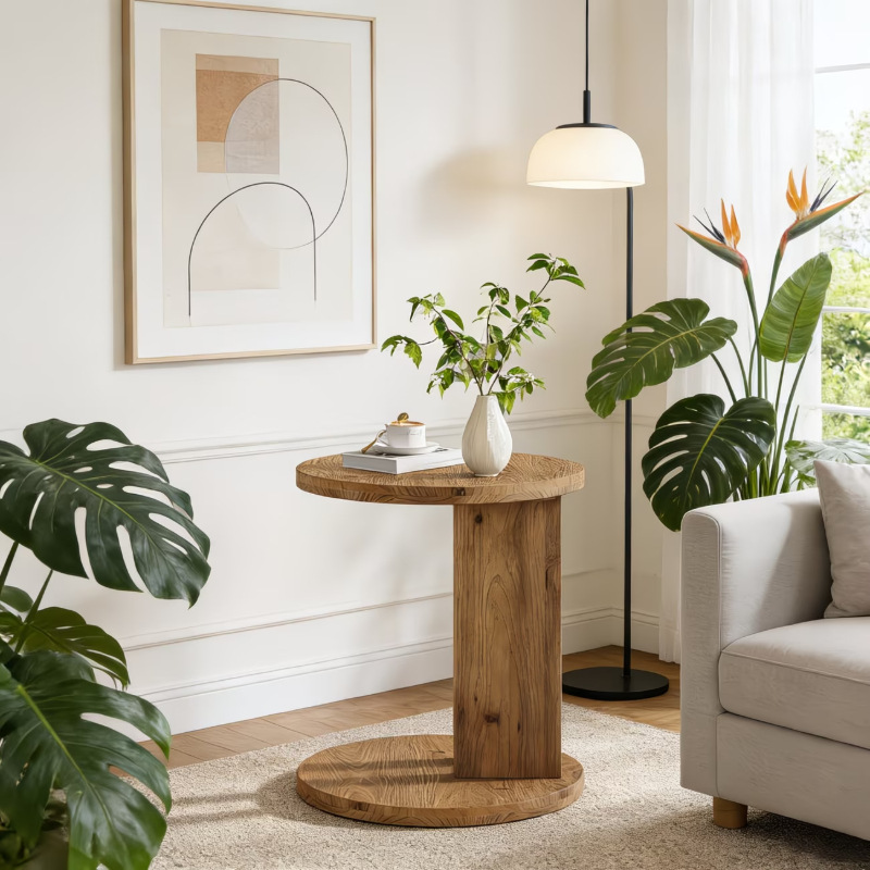 Wooden Round Side Table for Home Use, Small Coffee Table for Living Room, Simple Modern Multifunctional Storage Rack, Small Apartment Side Table, Cross-Border