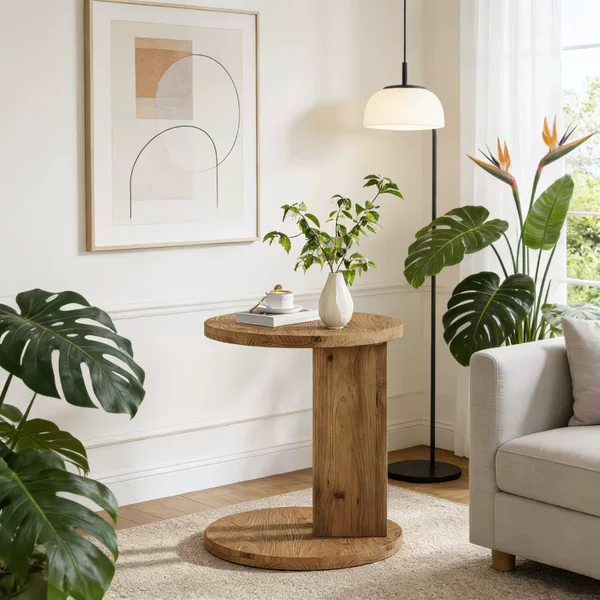Wooden Round Side Table for Home Use, Small Coffee Table for Living Room, Simple Modern Multifunctional Storage Rack, Small Apartment Side Table, Cross-Border