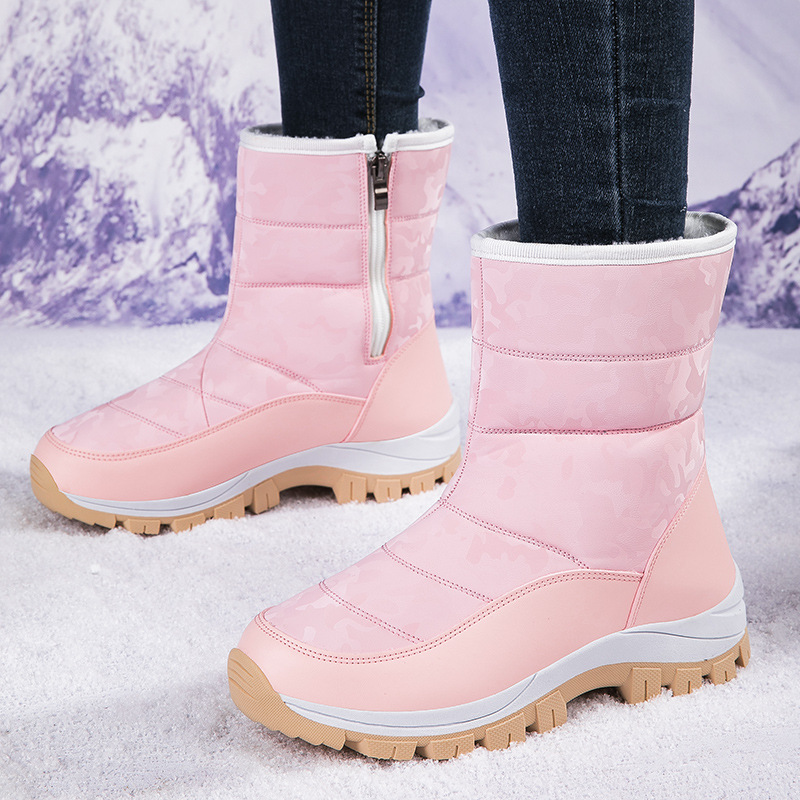 Botas de nieve al aire libre para mujeres más zapatos de algodón grueso de velcro de invierno 2024 nuevo tipo con cremallera de suela gruesa calentadora de algodón