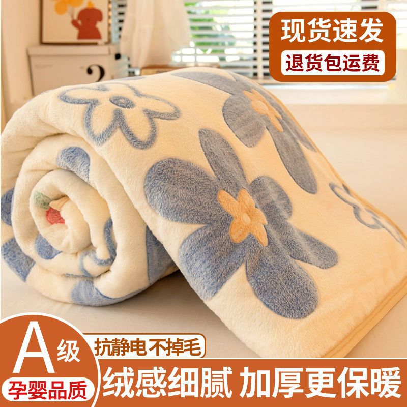 Milk Velvet Bed Sheets Single Piece Winter Fleece-Lined Thickeneded Flannel Coral Velvet Student Dormitory Single Quilt Plush Blanket