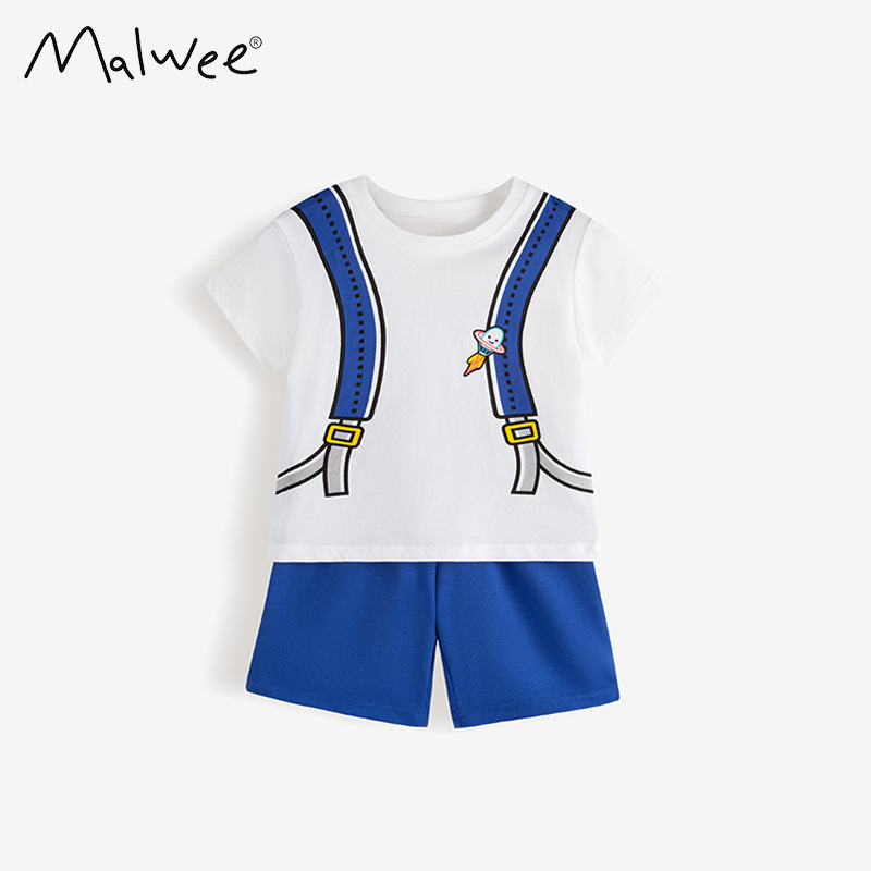 Malwee nuevos pantalones cortos de mangas cortas para niños de dos piezas, juegos de verano para niños europeos y estadounidenses. image 6