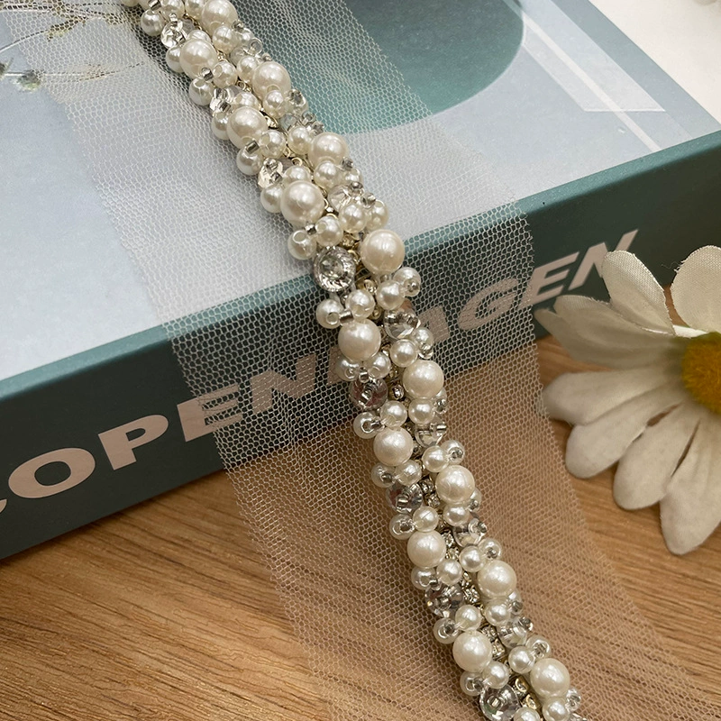 Бирки из бисера, кружевная кристальная кайма, ручная сетка, один или двойной ряд, белый/чёрный