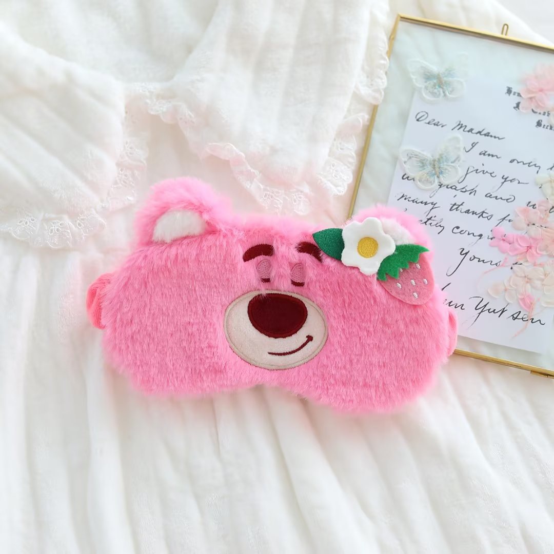 Japonés lindo de dibujos animados de felpa bordado de tres ojos sombreado máscara de Ojos de viaje portátil flor oso siesta sueño máscara de ojos