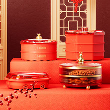 新年家用红色带盖干果盒客厅多层喜庆结婚糖果盒瓜子零食收纳盒