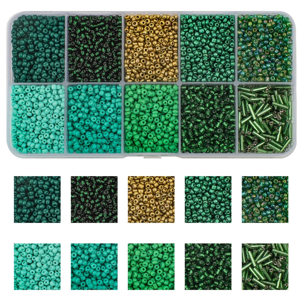 Cuentas de arroz 10 cuadrícula multicolor caja clásica de cuentas sueltas sequinilla pulsera pendientes DIY accesorios joyería al por mayor