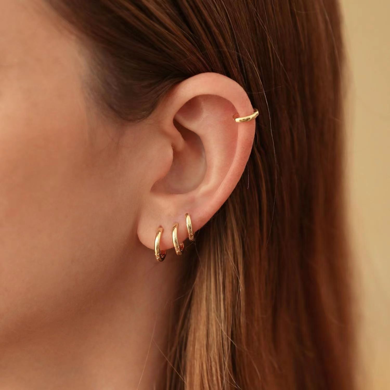 Europe and the United States cross-border hot-selling real gold brass plating fashion minimalist personality versatile ladies ins style circle four-piece set
