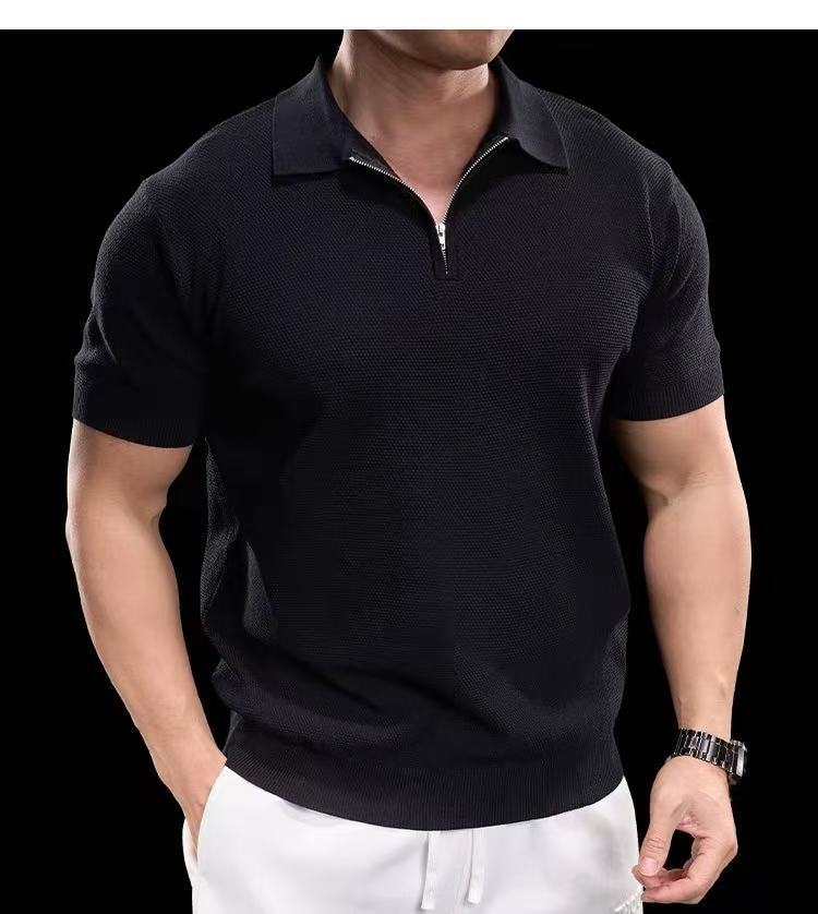 Camisa de polo de manga corta con textura de cremallera de alta calidad de verano, nueva camiseta de solapa de negocios de moda para hombres
