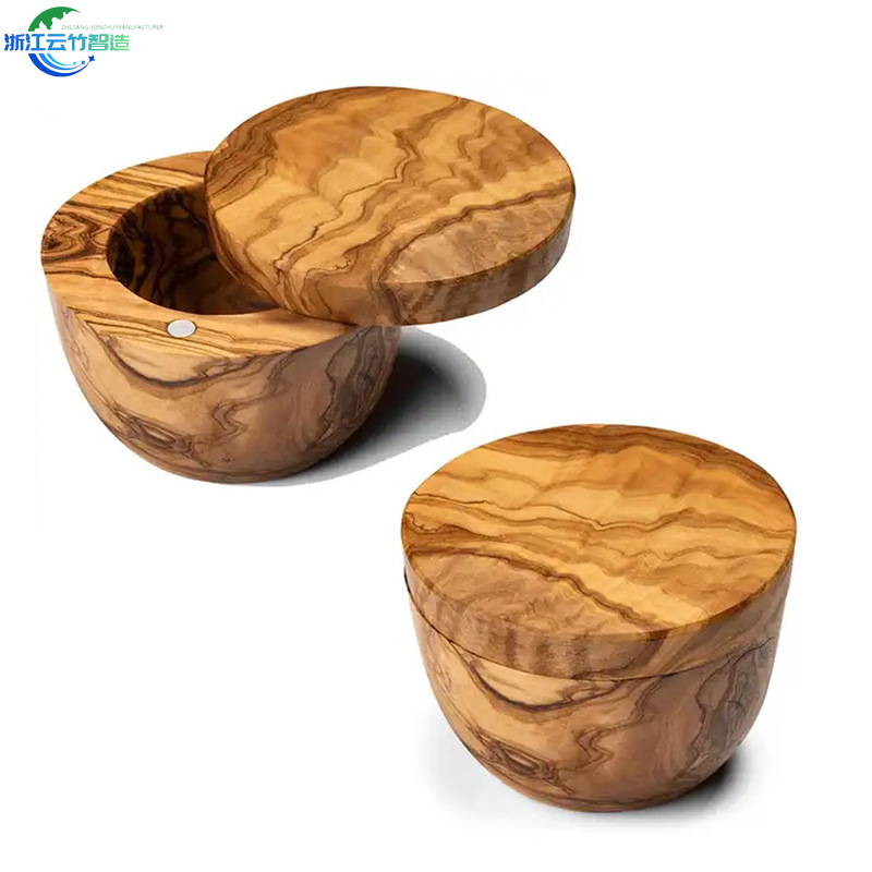 Tarro de condimento de madera de olivo tarro de sal de oliva cubierta giratoria de succión magnética engrosada protección del medio ambiente