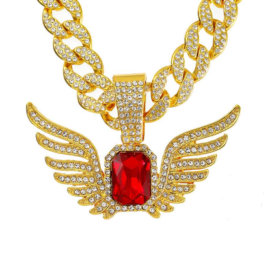 Europeo y americano hip hop completo diamante Ruby alas colgante collar de los hombres de personalidad transfronteriza alas de Ángel colgante fábrica al por mayor
