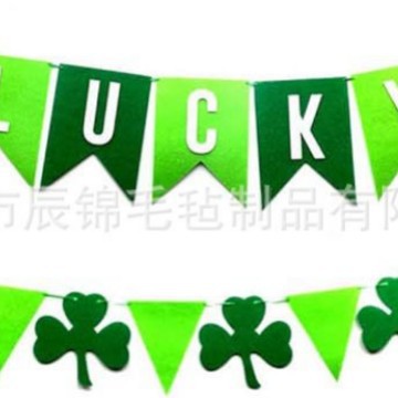 跨境圣帕特里克节装饰三叶草花环三角旗毛毡横幅派对配件手工现货