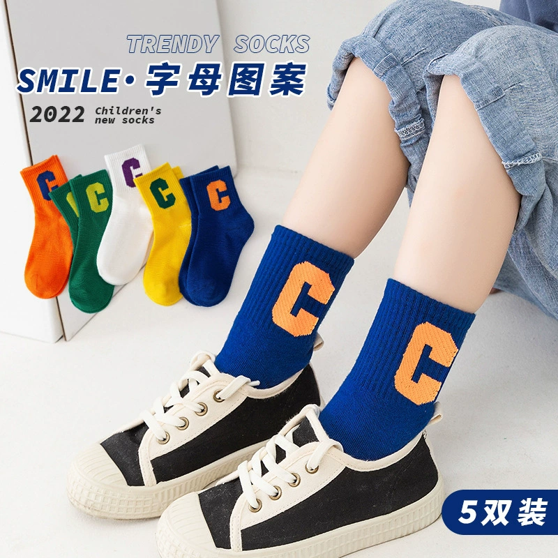[Factory Outlet] Детские носки для мальчиков и девочек, индивидуальные носки с буквой C Tide, корейские модные носки-трубки