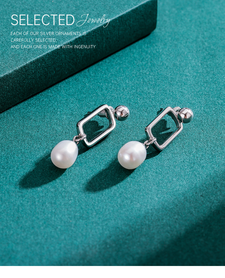 Simple Style Rectangle Sterling Silver Earrings Patchwork Artificial Pearls 925 Silver Earrings 1 Pair display picture 1