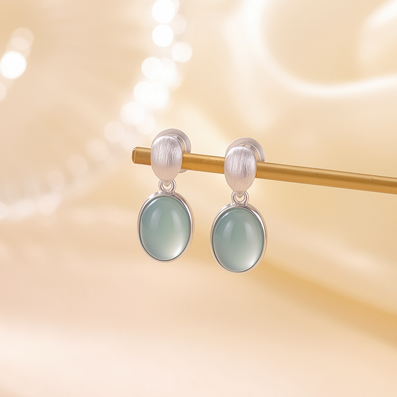 Bông tai bạc S925 mạ vàng đính đá xanh ngọc bích dạng stud đơn giản — Màu xanh ngọc bích