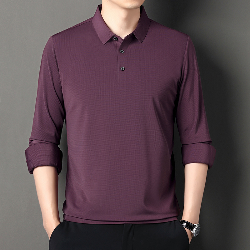 Authentic Silk Long-Sleeve T-Shirt Brand Thin Loose Solid Color Silk Base Shirt for Dad